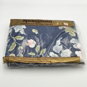 Vintage Springmaid Wondercale No Iron Percale Double Fitted Sheet Salon Rose NOS